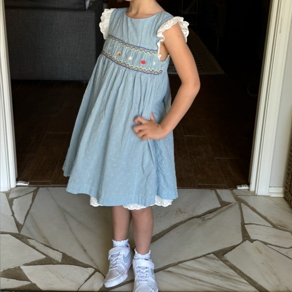 Mini Boden Smocked Swiss Dot Dress with Lace Trim - Picture 3 of 3